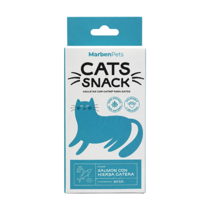 MARBENPETS CATS SNACK GALLETAS SABOR SALMÓN CON HIERBA GATERA 80 GR.