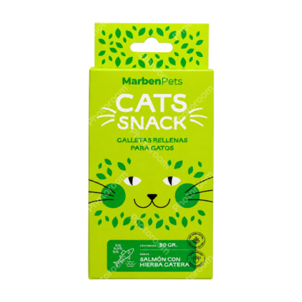 MARBENPETS CATS SNACK GALLETAS RELLENAS SABOR SALMÓN CON HIERBA GATERA 80 GR.
