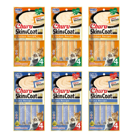 PACK X6 INABA CHURU SKIN & COAT ATÚN Y POLLO 24 TUBOS