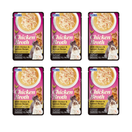 PACK X6 INABA SNACK CHICKEN BROTH POLLO Y SALMÓN 50 GR