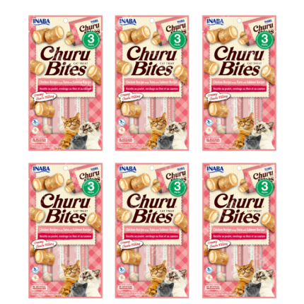 PACK X6 INABA SNACK CHURU BITES ATÚN Y SALMÓN 18 TUBOS